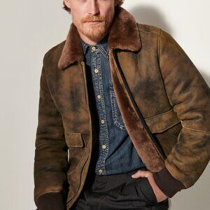 Overland Men Sierra Sheepskin Bomber Jacket Large Ginger Brown British Shearling
